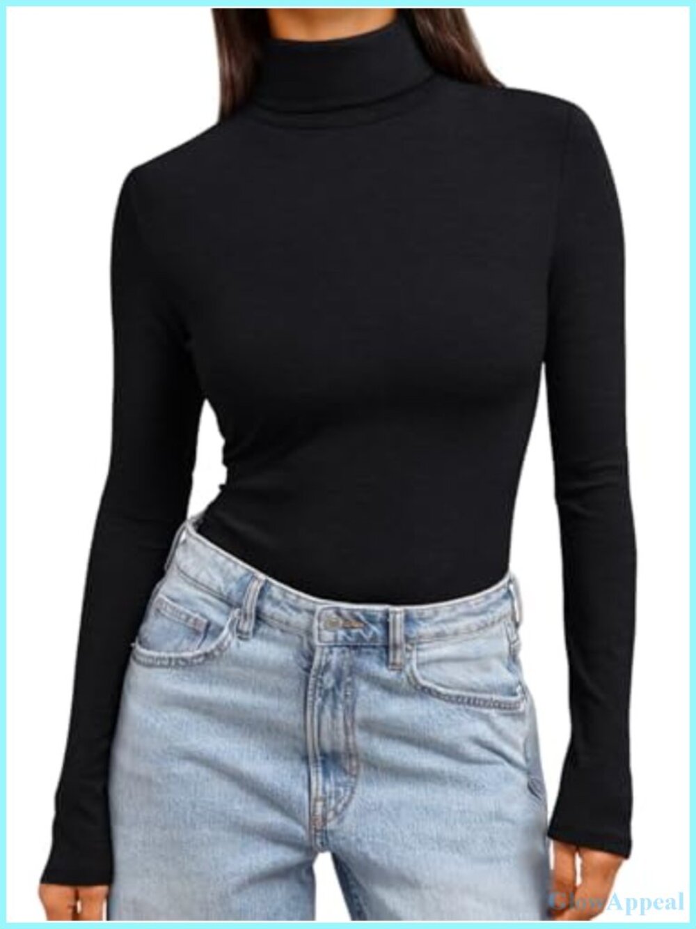 Turtleneck Long Sleeve Slim Fit Rayon Spandex Knit Top